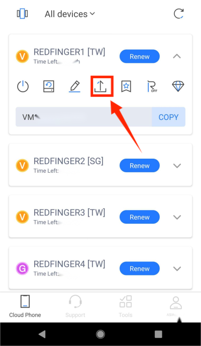 Click 'Upload', choose local apps or files
